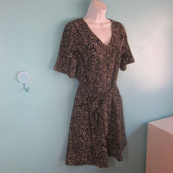Armani Exchange Fit Flare Mini Dress Size 10 Black & Green Pattern - Picture 1 of 10